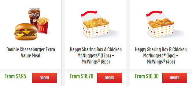 McDonald's Ala Carte & Value Meal Delivery Siingapore